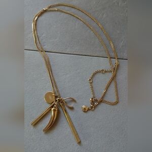 J. Crew Gold Tone Long Horn and charm Multi-pendant Necklace